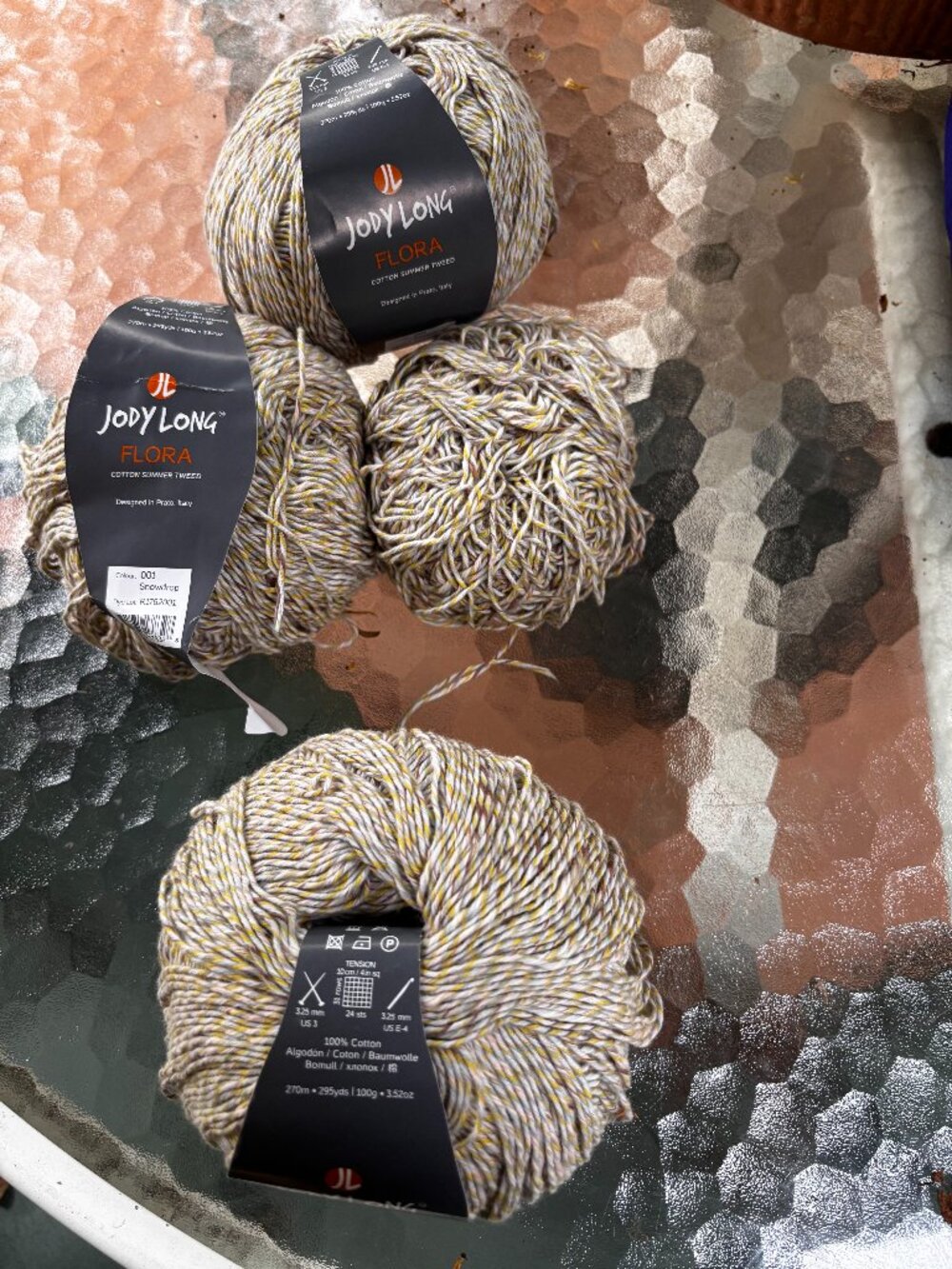 jody long yarn  snowdrop 100 % cotton 3 full skeins & 1 partial NWT